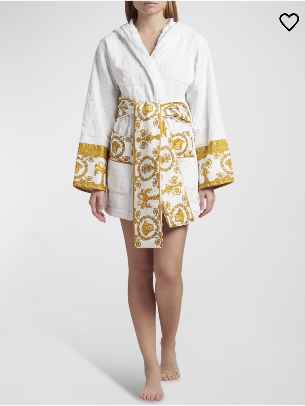 Versace White and Gold Baroque Hooded Terry Robe
